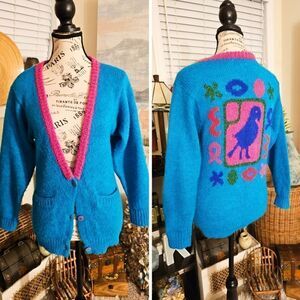 Vtg Saks Fifth Ave Acrylic Wool Blend Colorful Button Front Long Sleeve Stylish